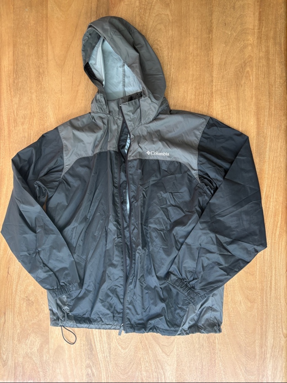 Columbia Men's Hooded Raincoat/Windbreaker - Black & Gray - Large